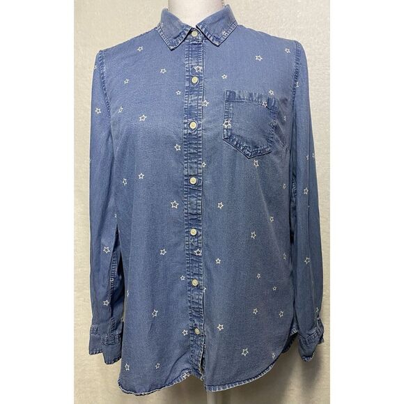 Gap Jean Button Down Shirt‎ With Stars Women's Size M - Picture 1 of 15
